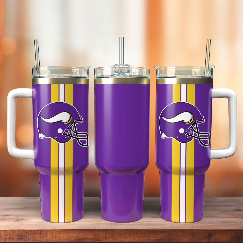 Vibrant Purple Football Team Insulated Tumbler with Handle – Perfect for Fans