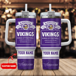 Custom Minnesota Vikings Tumbler with Handle - Personalized Football Fan Gift