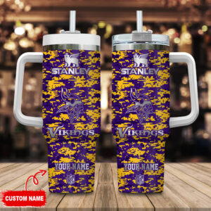 Customizable Vikings Camo Tumbler - Personalized NFL Fan Gift