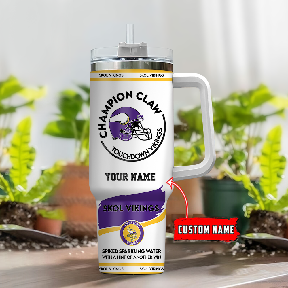 Personalized Vikings Fan Mug with Straw - Custom Name & Logo - Image 2