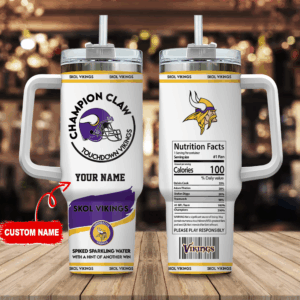 Personalized Vikings Fan Mug with Straw - Custom Name & Logo