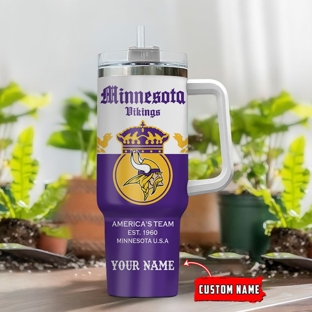 Personalized Minnesota Vikings Stainless Steel Tumbler with Handle & Straw - Image 2
