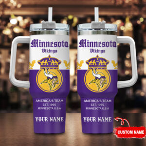 Personalized Minnesota Vikings Stainless Steel Tumbler with Handle & Straw