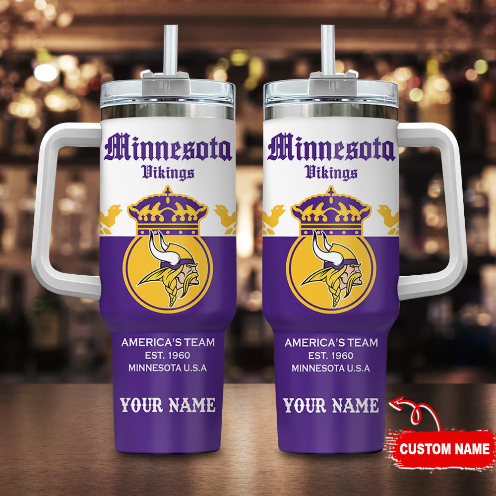 Personalized Minnesota Vikings Stainless Steel Tumbler with Handle & Straw