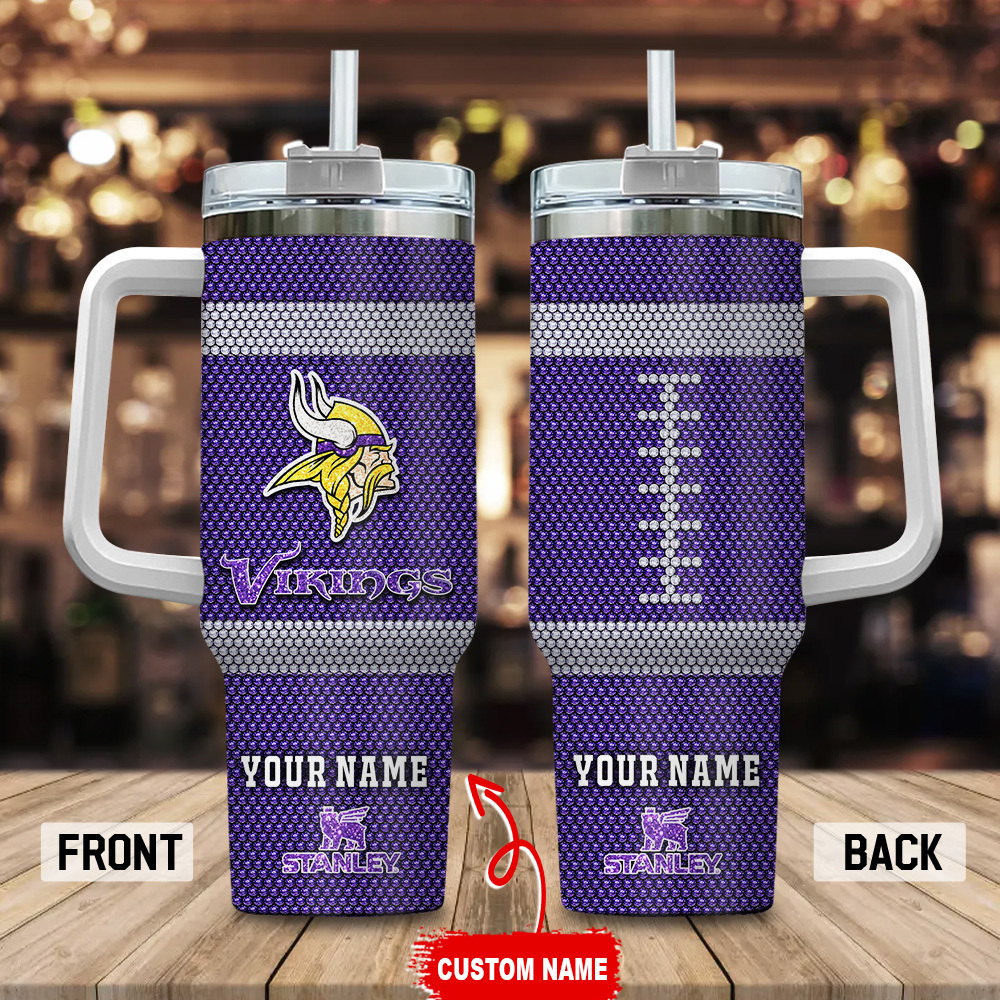 Customizable Vikings Football Tumbler with Straw - Personalized Gift Mug