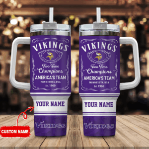 Custom Name Vikings Champion Tumbler - Personalized Sports Fan Gift
