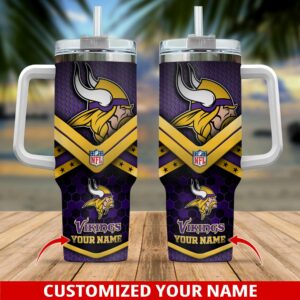 Personalized Vikings Tumbler with Handle - Custom Name NFL Fan Gift
