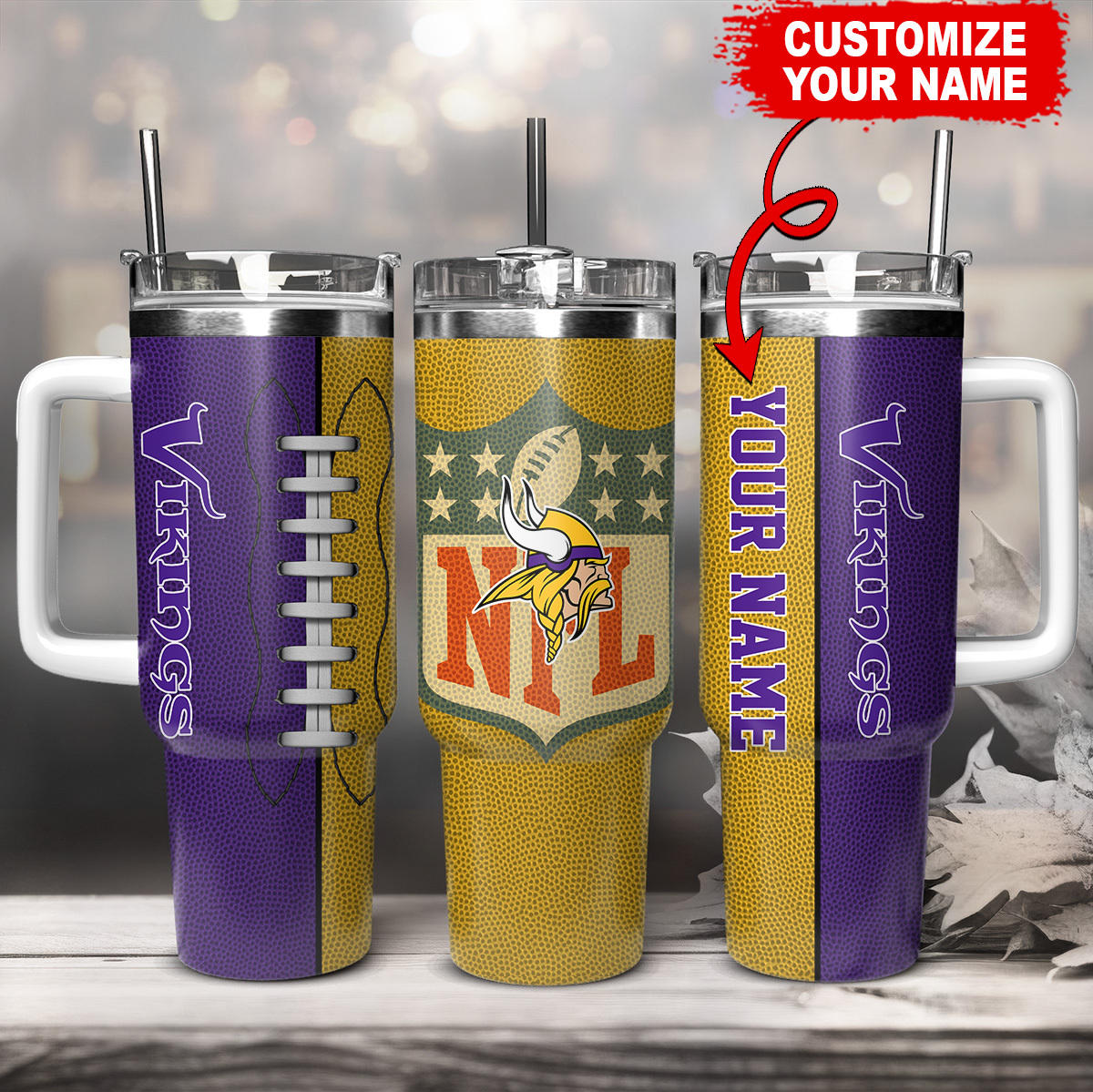 Customizable NFL Team Tumbler with Handle - Personalize Your Name