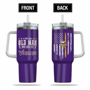 Stylish Old Man Vikings Fan Tumbler with Handle & Straw - Perfect Gift