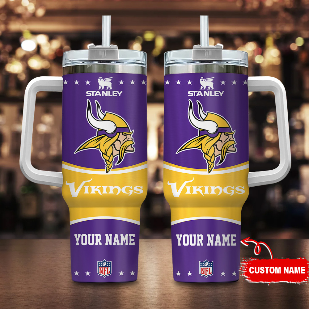 Custom NFL Vikings Tumbler with Handle - Personalized Drinkware Gift