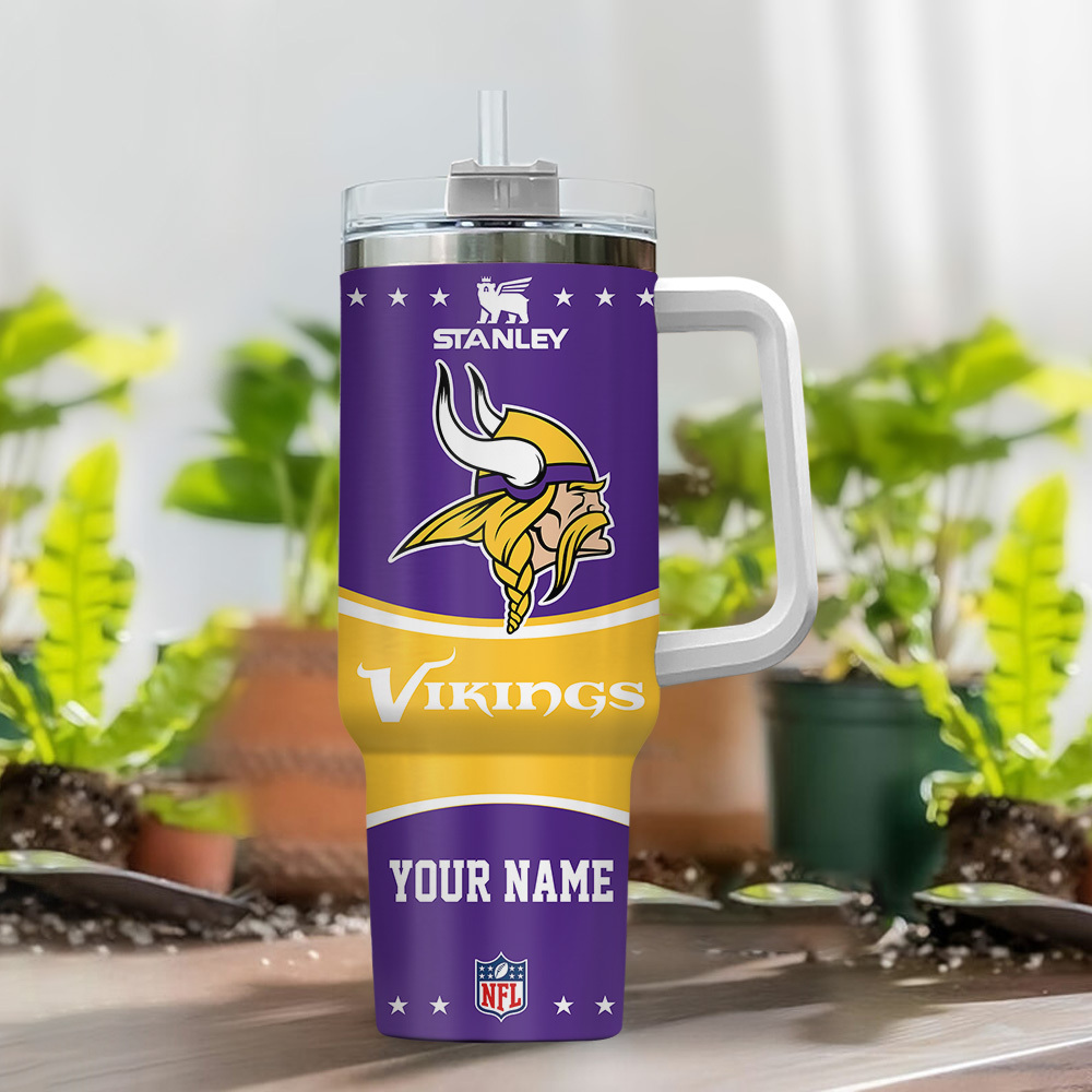 Custom NFL Vikings Tumbler with Handle - Personalized Drinkware Gift - Image 2