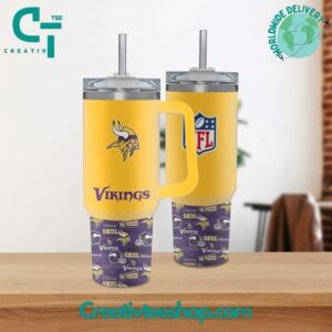 Vibrant Vikings Insulated Tumbler with Lid & Straw - Perfect for NFL Fans