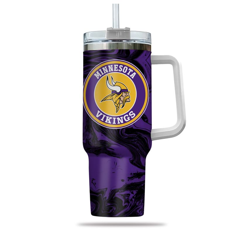 Minnesota Vikings Insulated Tumbler with Handle & Straw - 40oz - Image 2