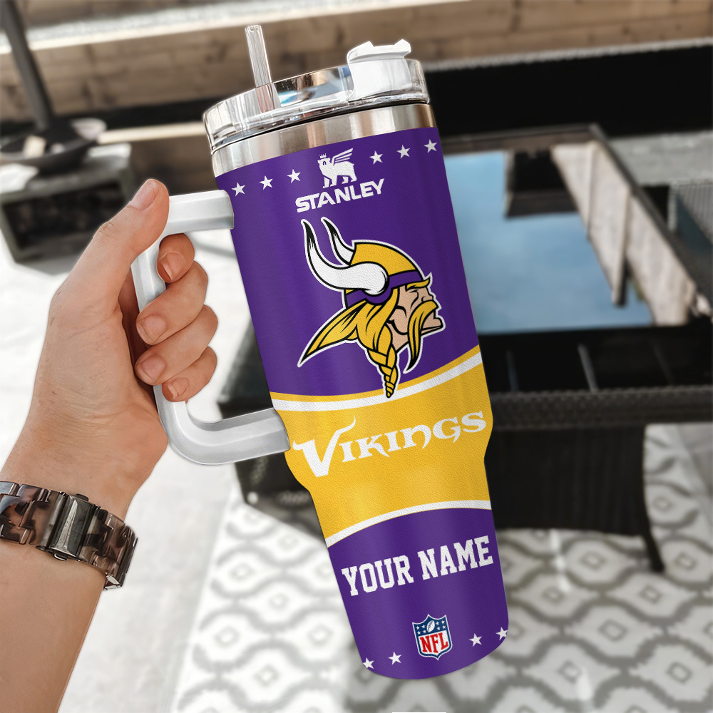Custom NFL Vikings Tumbler with Handle - Personalized Drinkware Gift - Image 3