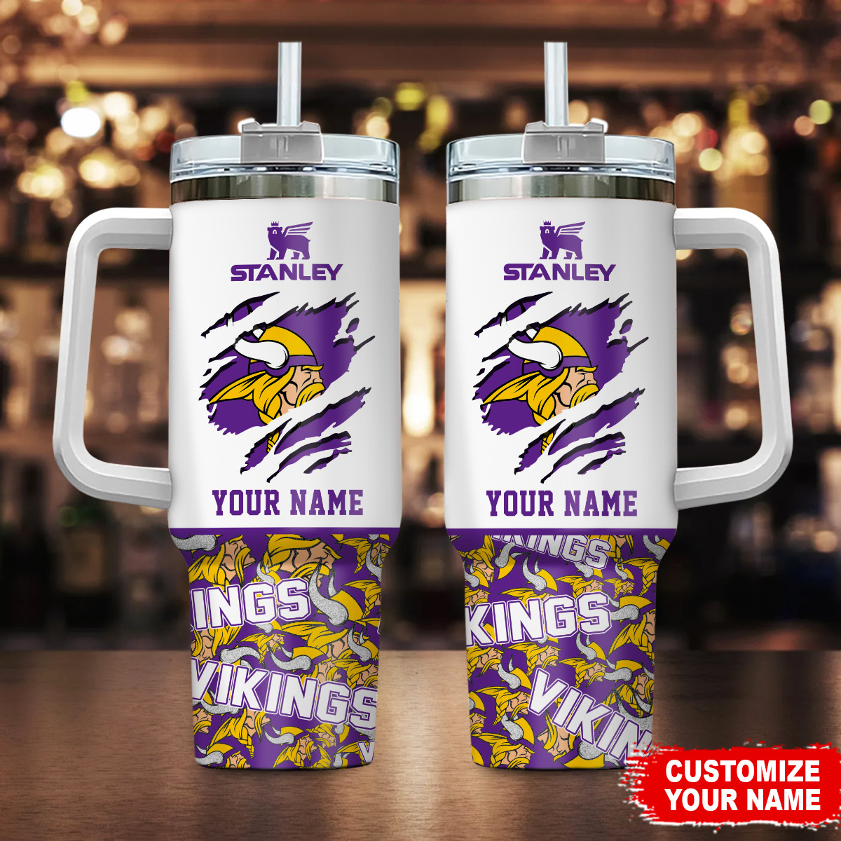 Personalized Vikings Tumbler - Custom Name Stanley Cup for Ultimate Fans