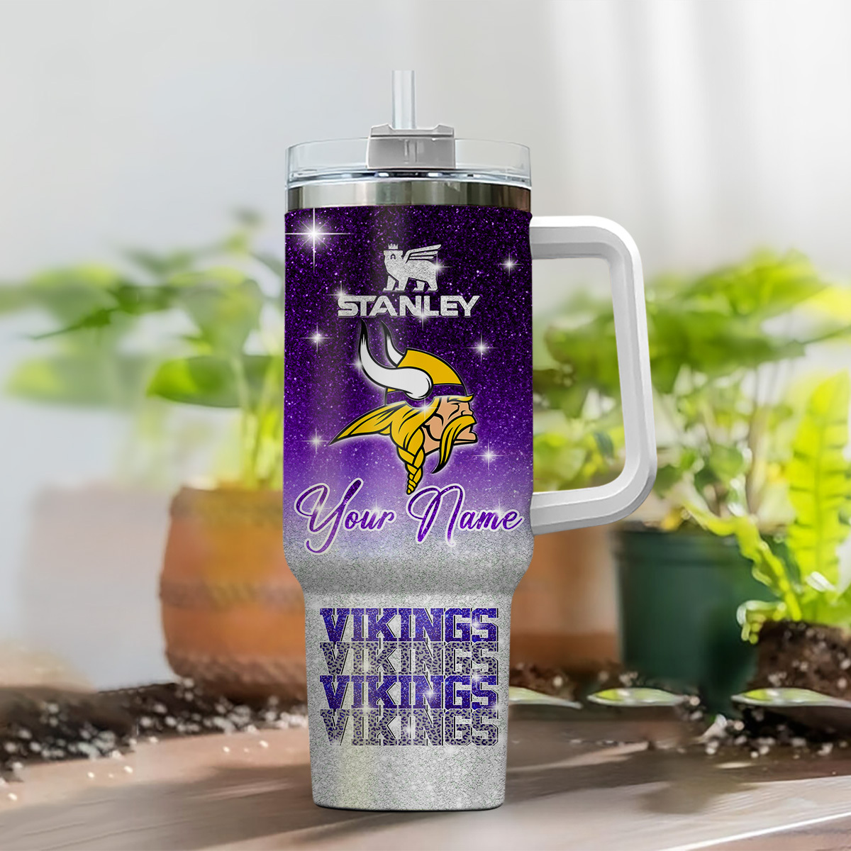 Custom Name Vikings Tumbler - Personalized Glitter Design - Image 2