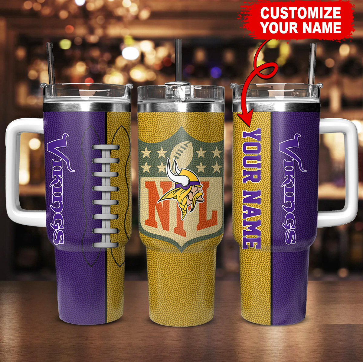 Customizable NFL Team Tumbler with Handle - Personalize Your Name - Image 2