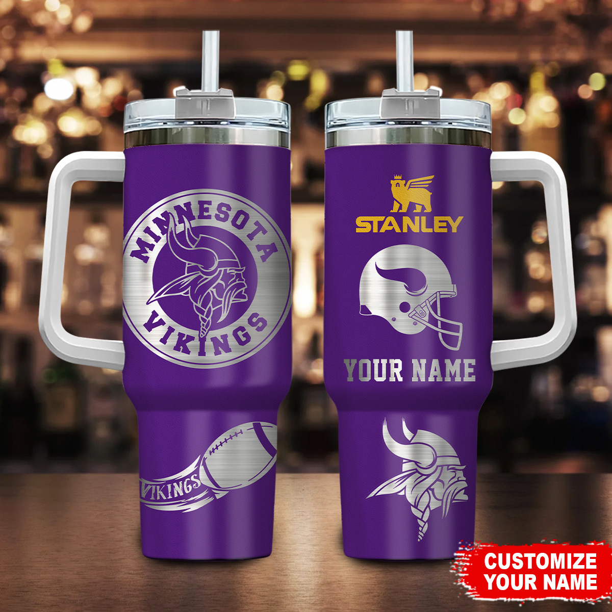 Personalized Minnesota Vikings Tumbler - Custom Name & Logo