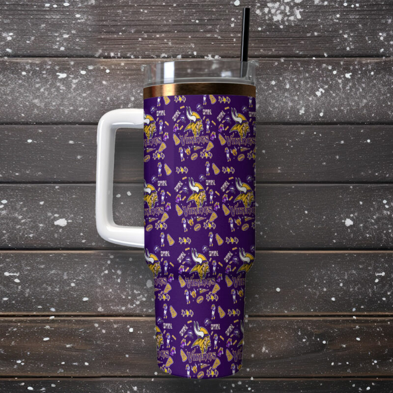 Minnesota Vikings NFL Custom Stanley Quencher 40oz Stainless Steel Tumbler With Handle - Threewoofs - Image 2