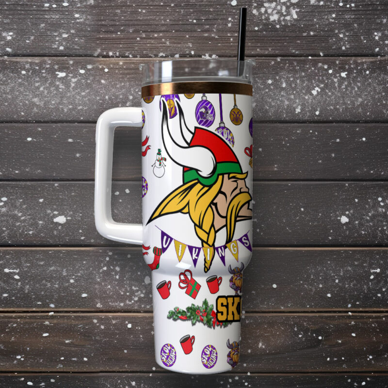 Minnesota Vikings NFL Custom Stanley Quencher 40oz Stainless Steel Tumbler With Handle - Threewoofs - Image 2