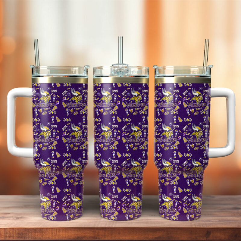 Minnesota Vikings NFL Custom Stanley Quencher 40oz Stainless Steel Tumbler With Handle - Threewoofs