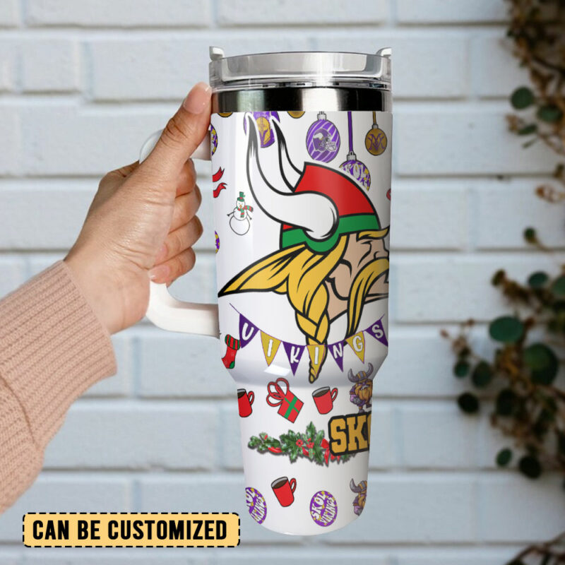 Minnesota Vikings NFL Custom Stanley Quencher 40oz Stainless Steel Tumbler With Handle - Threewoofs - Image 3
