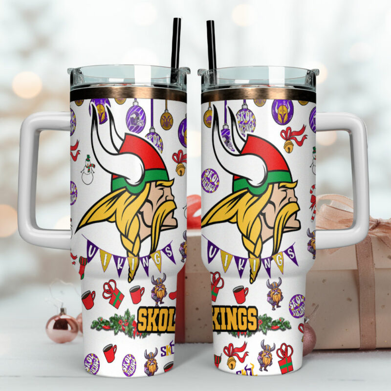 Minnesota Vikings NFL Custom Stanley Quencher 40oz Stainless Steel Tumbler With Handle - Threewoofs - Image 4