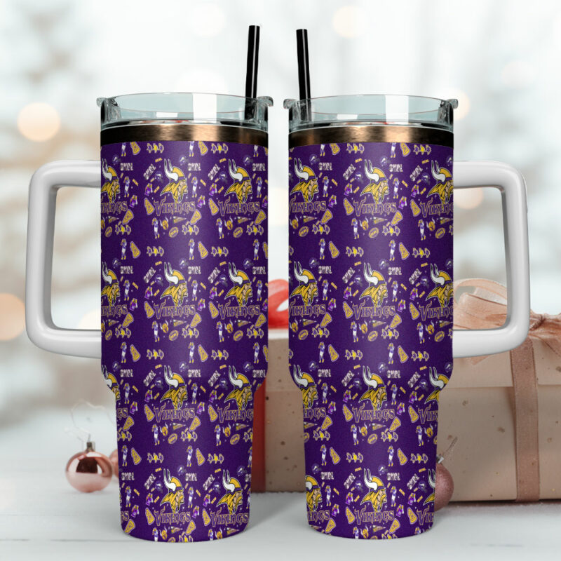 Minnesota Vikings NFL Custom Stanley Quencher 40oz Stainless Steel Tumbler With Handle - Threewoofs - Image 4