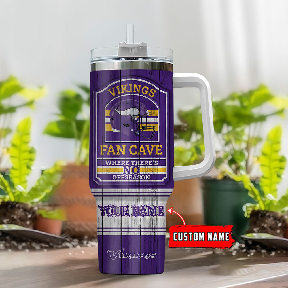 Custom Vikings Fan Cave Tumbler - Personalized Name & Logo Design - Image 2