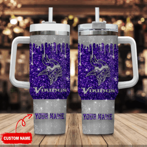 Minnesota Vikings NFL Glitter Custom Stanley Quencher 40oz Stainless Steel Tumbler With Handle - Threewoofs