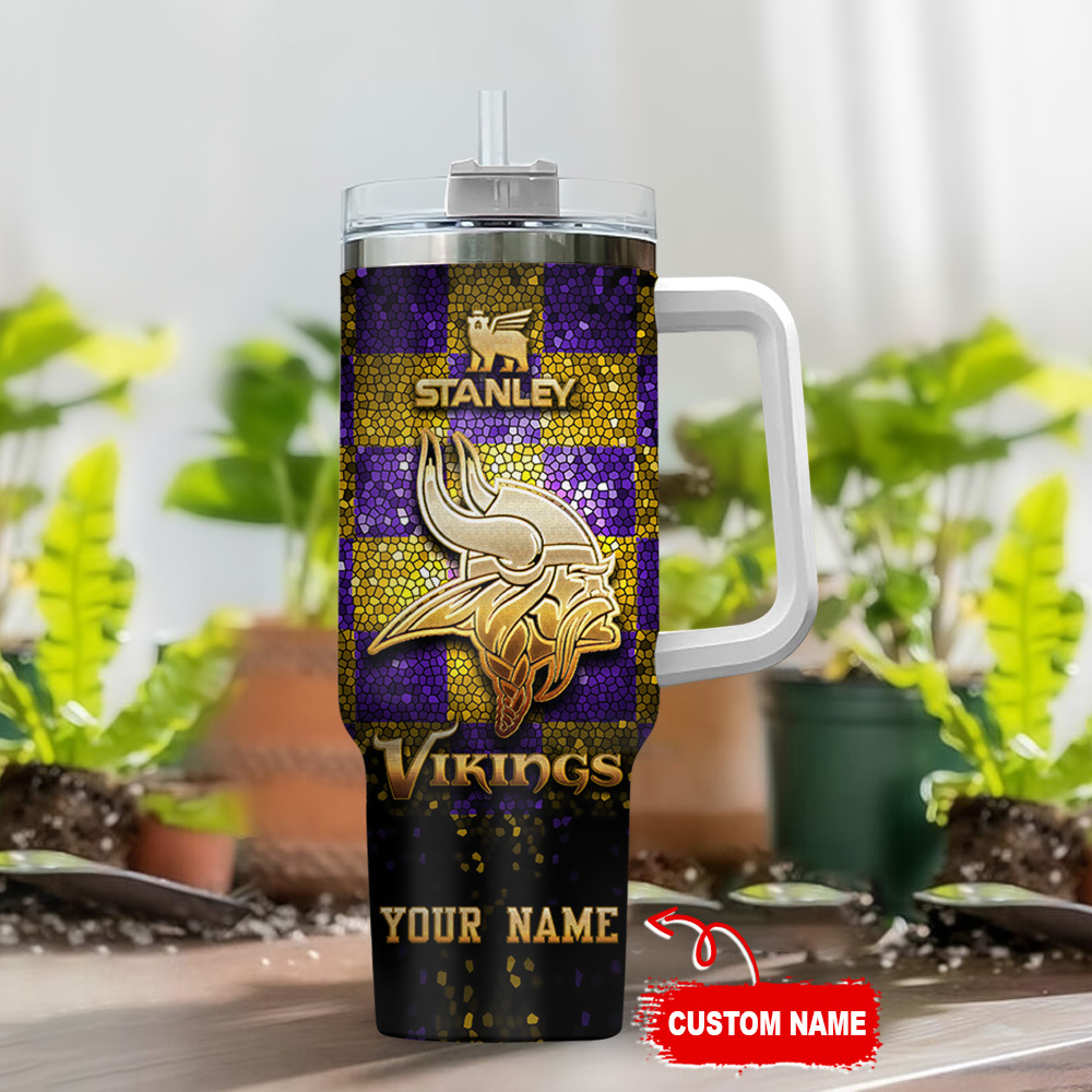 Custom Name Viking-Themed Stanley Tumbler with Handle & Straw - Personalized Gift - Image 2