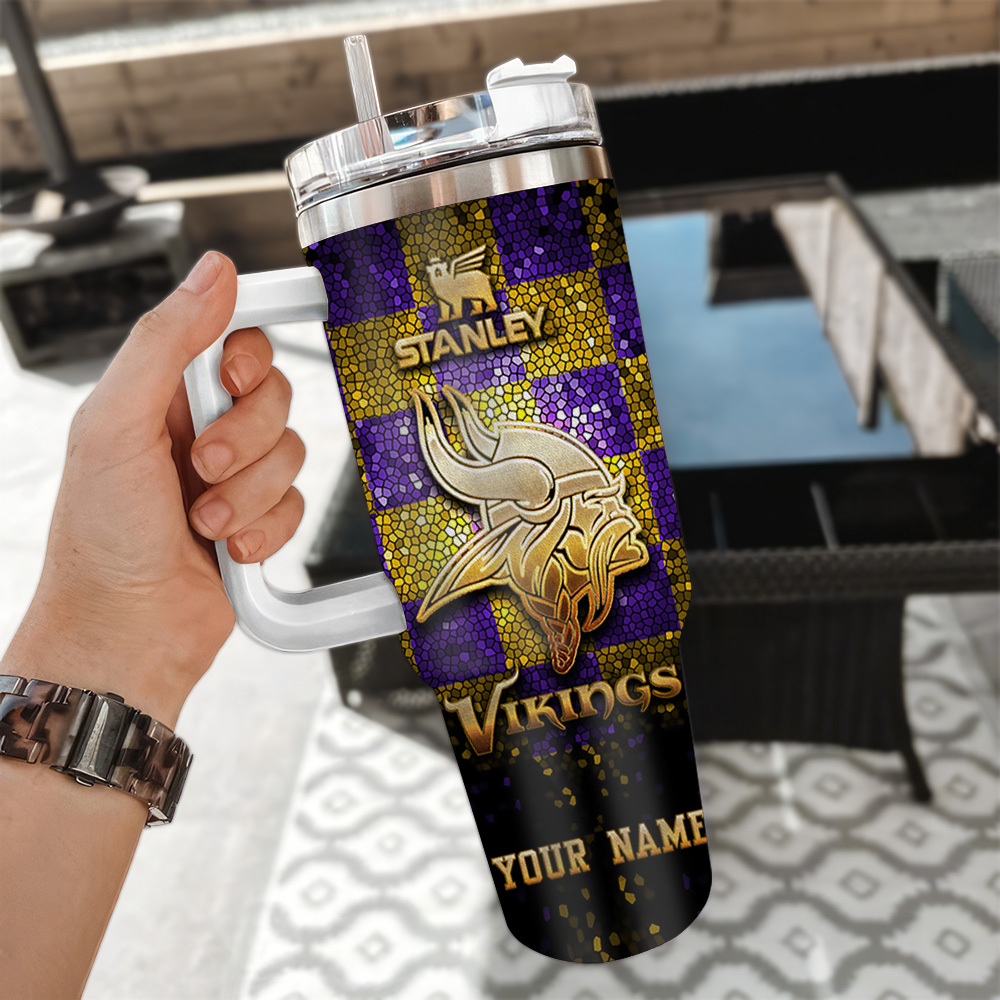 Custom Name Viking-Themed Stanley Tumbler with Handle & Straw - Personalized Gift - Image 3