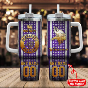 Custom Minnesota Vikings Tumbler with Handle - Personalized Name & Number