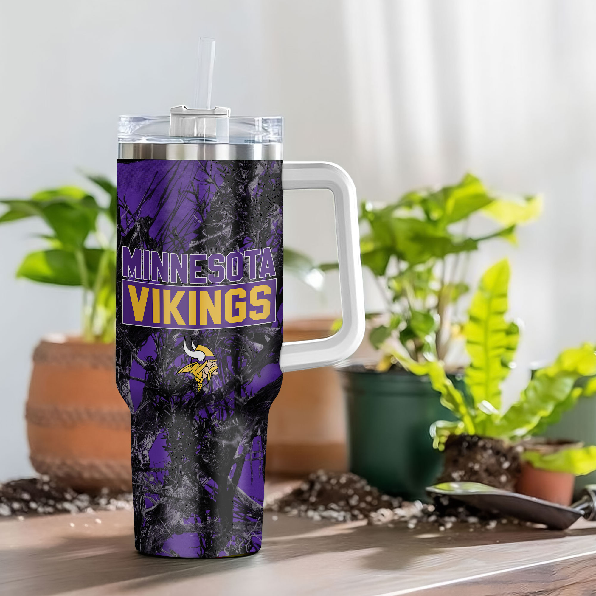 Minnesota Vikings Insulated Tumbler with Handle - 40oz Travel Mug - Image 4