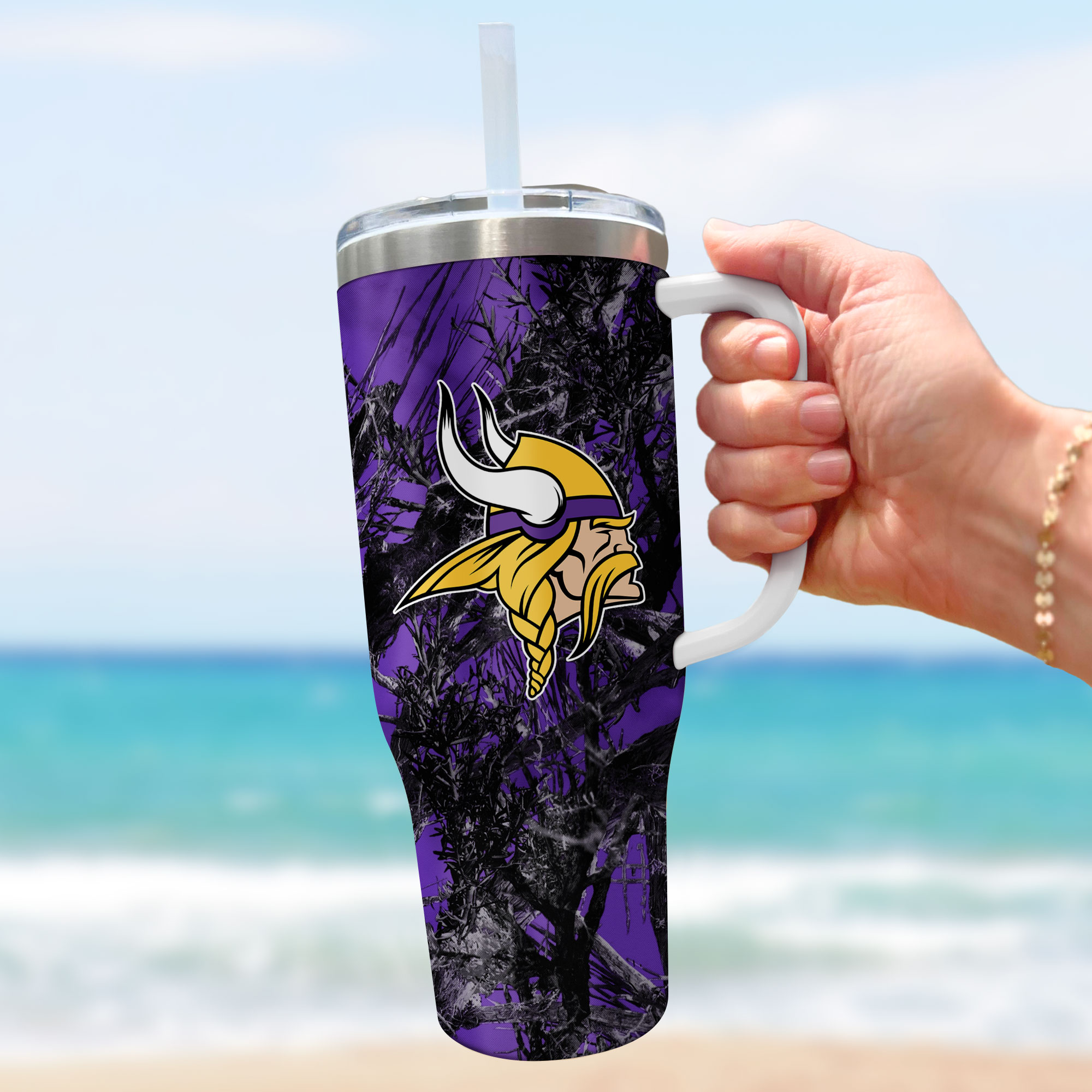 Minnesota Vikings Insulated Tumbler with Handle - 40oz Travel Mug - Image 3