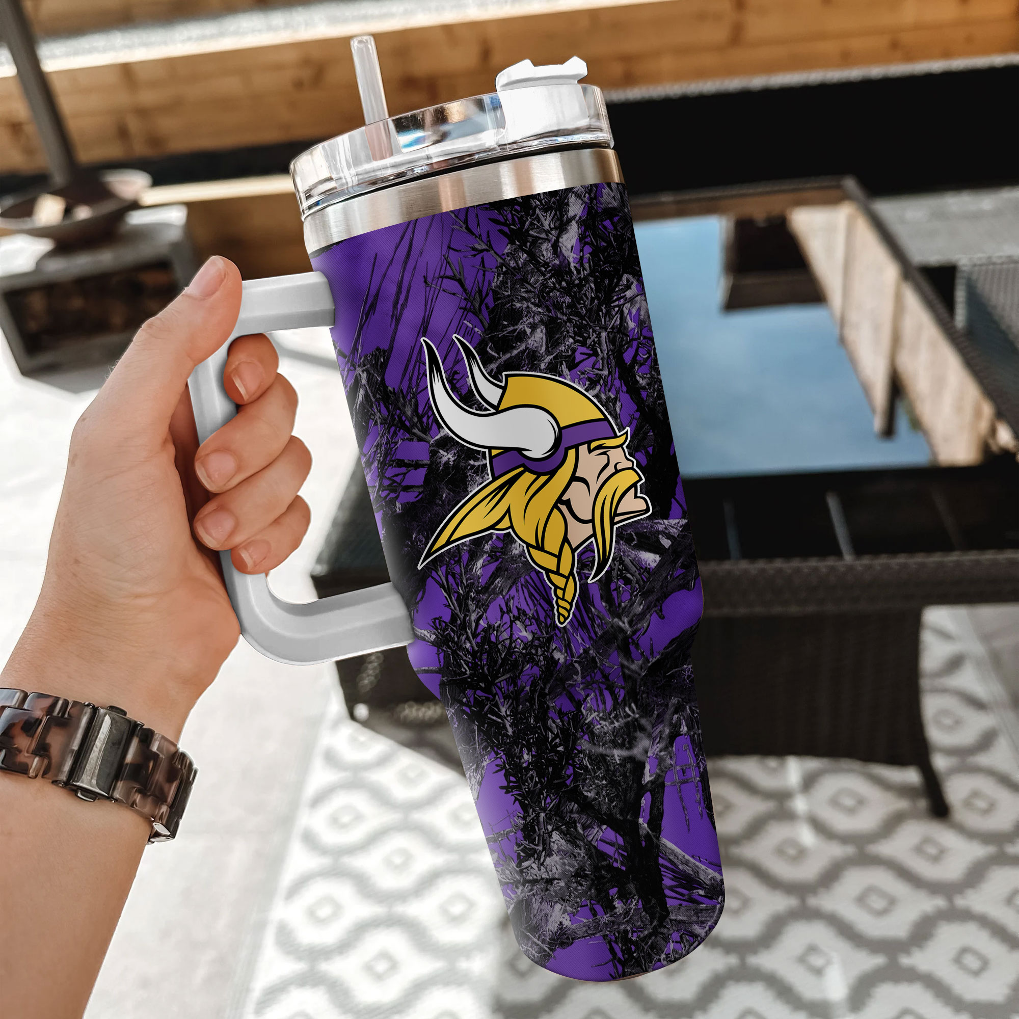 Minnesota Vikings Insulated Tumbler with Handle - 40oz Travel Mug - Image 2