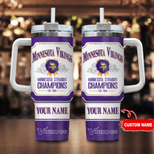 Custom Minnesota Vikings Championship Tumbler with Handle - Personalize Your Drinkware