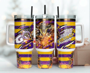 Viking Warrior Tumbler - Bold Purple & Gold Design with Straw