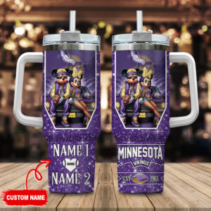 Custom Name Minnesota Vikings Tumbler - Mickey & Minnie Design