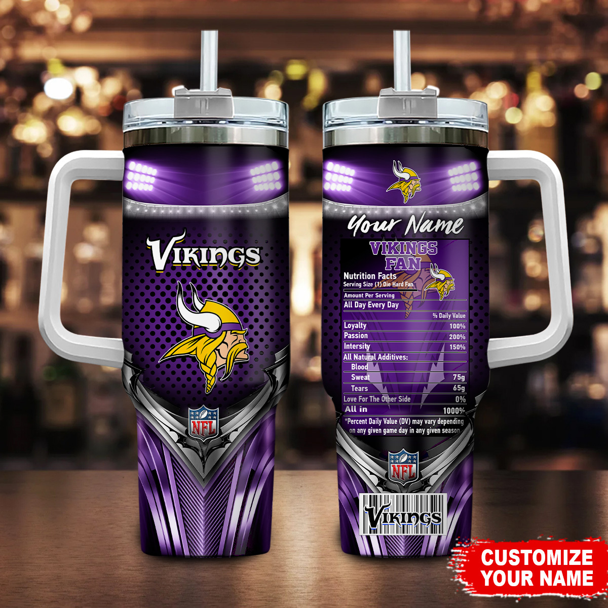 Personalized Vikings Fan Mug with Handle - Custom Name NFL Team Gift
