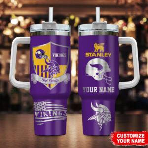 Customizable Vikings Tumbler with Handle - Personalized Name and Logo Design
