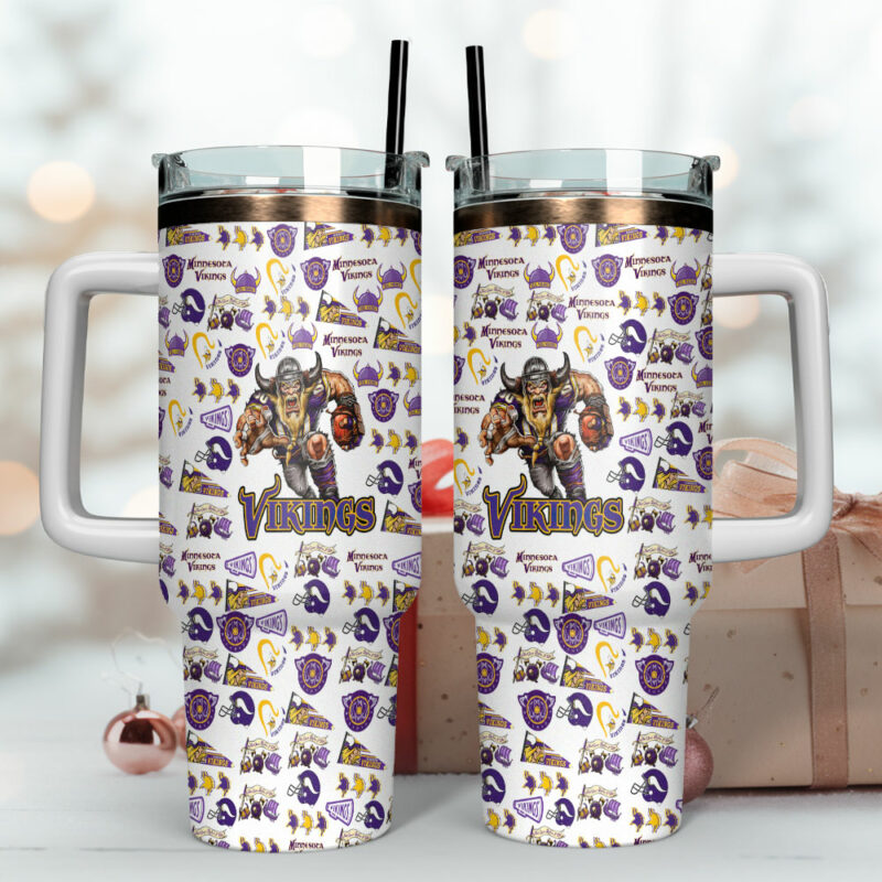 Minnesota Vikings NFL Sports Custom Stanley Quencher 40oz Stainless Steel Tumbler With Handle - Threewoofs - Image 4
