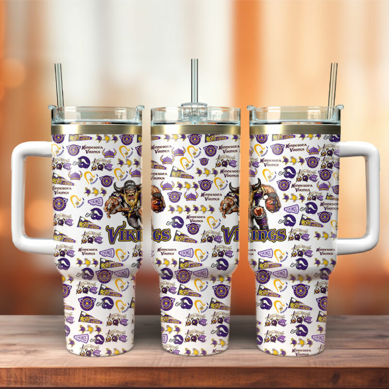 Minnesota Vikings NFL Sports Custom Stanley Quencher 40oz Stainless Steel Tumbler With Handle - Threewoofs