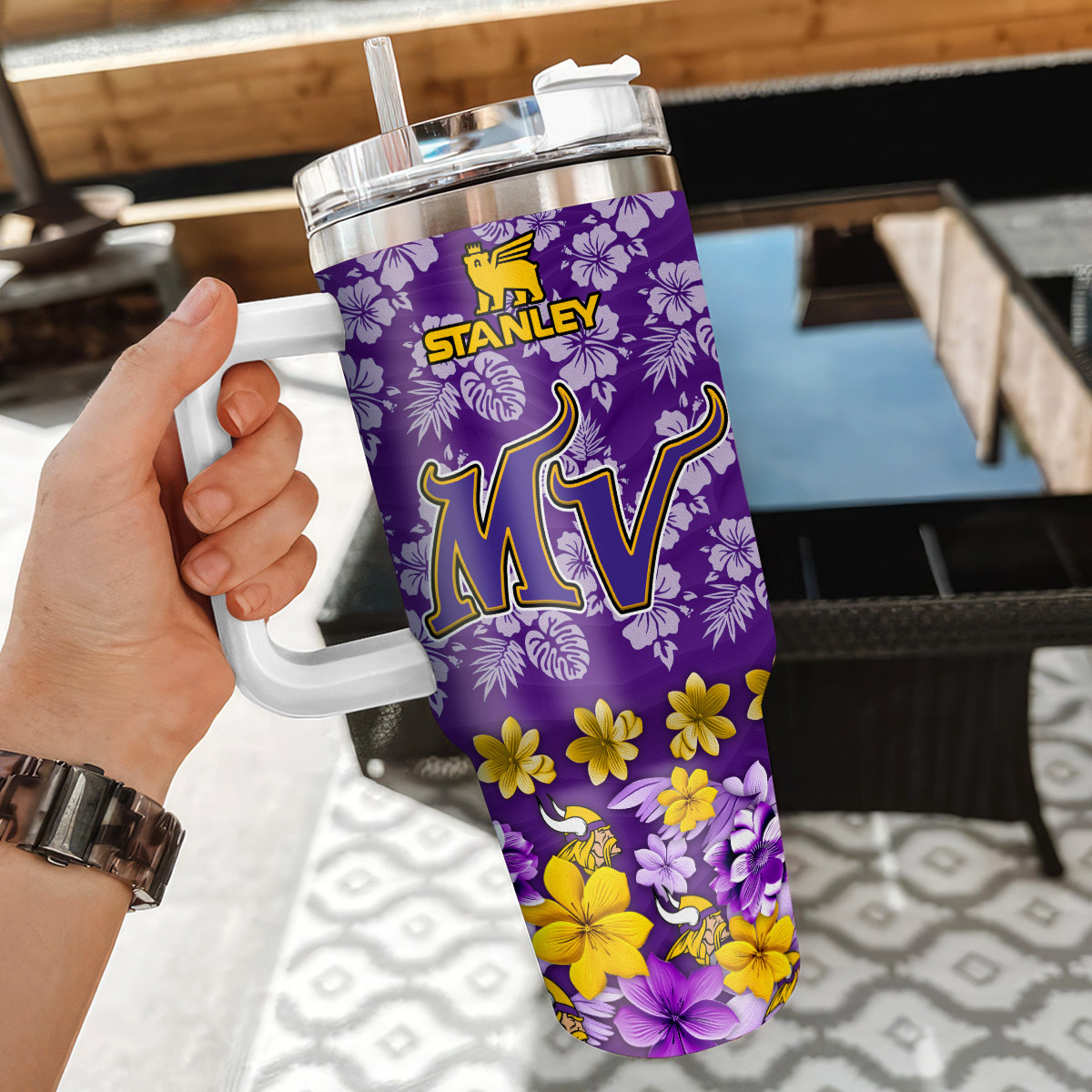 Personalized Floral Sports Team Tumbler with Handle - Custom Name - Image 3