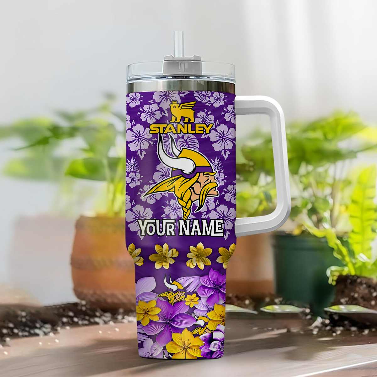 Personalized Floral Sports Team Tumbler with Handle - Custom Name - Image 2