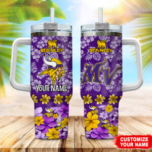 Personalized Floral Sports Team Tumbler with Handle - Custom Name