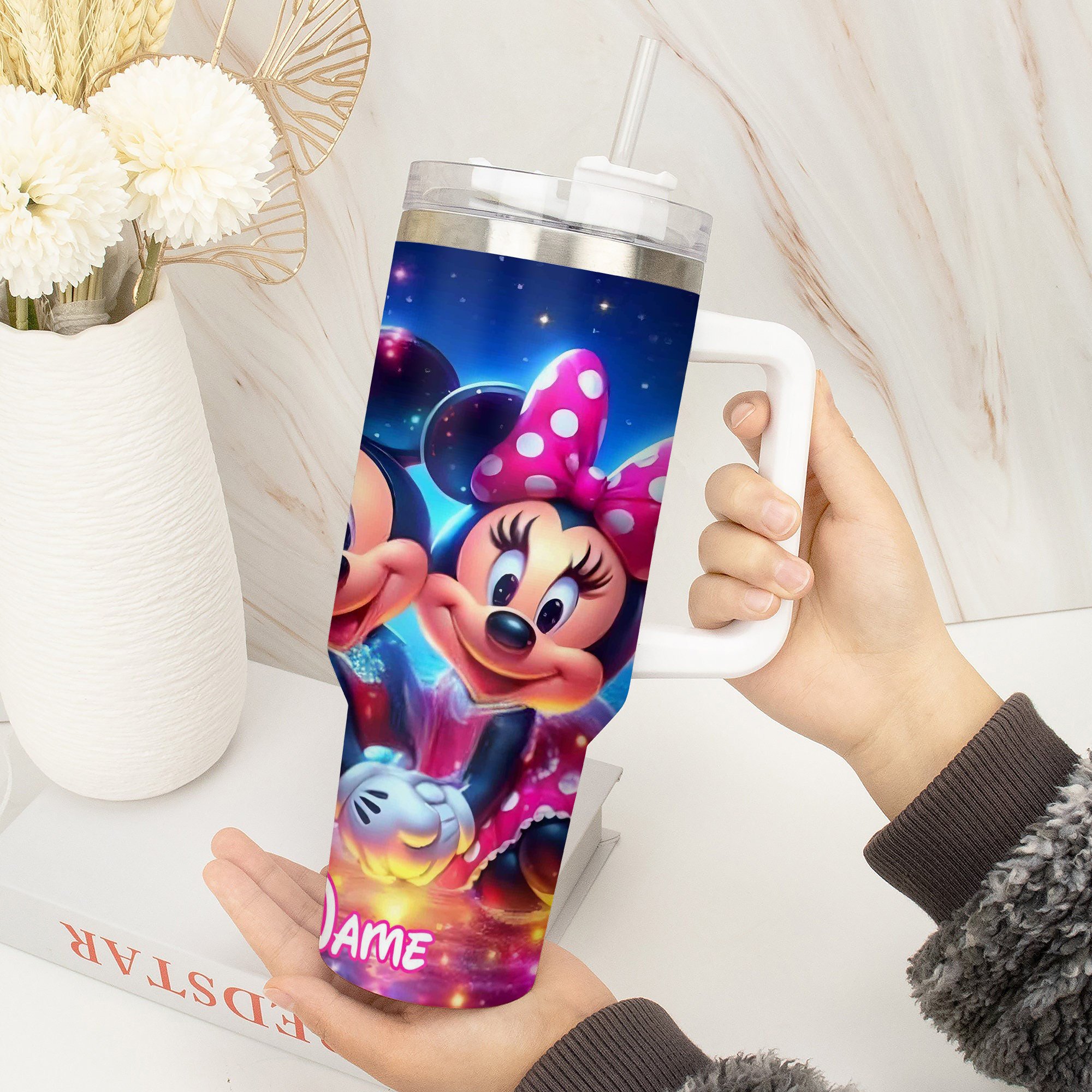 Personalized Disney Mickey & Minnie Tumbler - Custom Name Glow-in-the-Dark Cup - Image 2