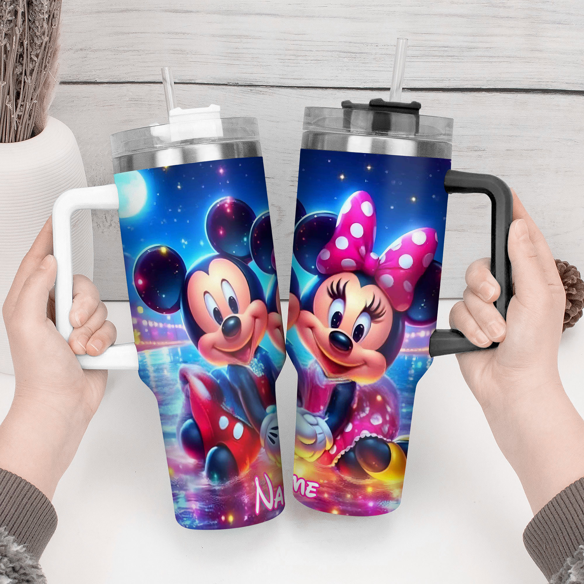 Personalized Disney Mickey & Minnie Tumbler - Custom Name Glow-in-the-Dark Cup - Image 4