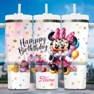 Personalized Happy Birthday Tumbler with Cute Character Design