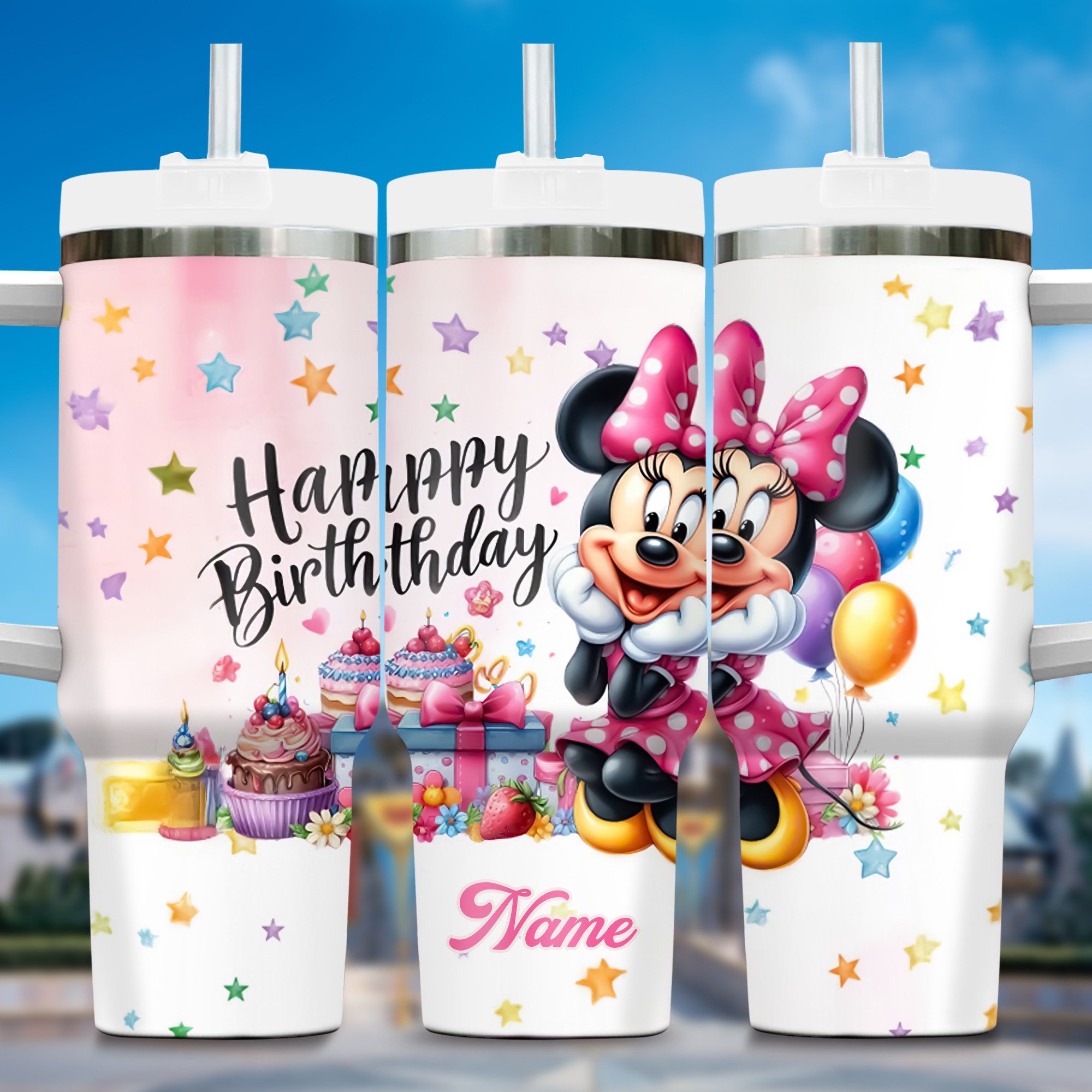 Personalized Happy Birthday Tumbler with Cute Character Design